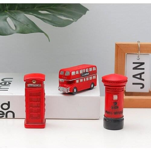 Retro red British telephone booth mailbox bus childrens creative home desktop gifts resin ornaments crafts BJ074