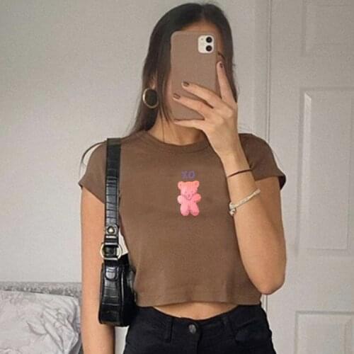Cute bear print short-sleeved T-shirt y2k fashion O-neck loose punk casual streetwear summer new Harajuku vintage women T-shirt