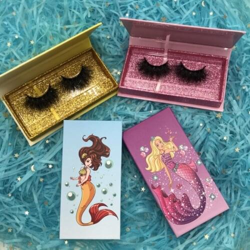 Mermaid Eyelash Package Box 25mm 3D Mink Pink Blue Rectangle Magneic Lash Case without Lashes