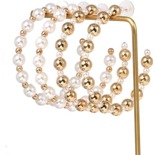 Creative Imitation Pearls Circle Metal Beads Hoop Earrings for Women 2019 Fashion Jewelry Earring Femme Accessories Gift New Hot