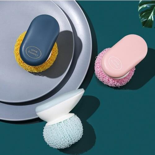 BalleenShiny Kitchen Handle Nano Brush Non-drop Wire Washing Pot Dishwashing Brush Home Replaceable Steel Ball Cleaning Brush