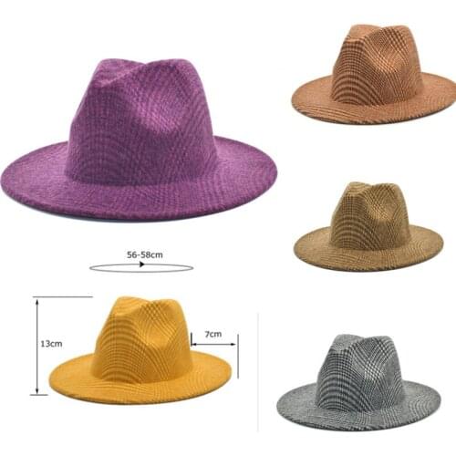 Wool Fedora Hat Check Pattern Top Hat Unisex Hat Jazz Church New Trancy Panama 2021 Wholesale Fedora Hat кепка женская
