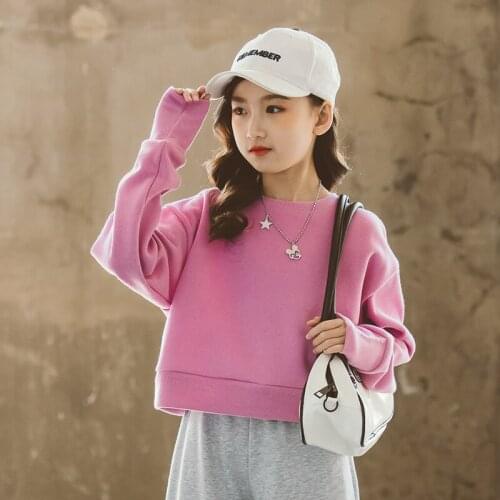 Korean Sweatshirts Girls Spring Autumn Brief Solid Basic O-Neck Long Sleeve Loose Hoodies Cotton Pullovers Casual Loose Jumper