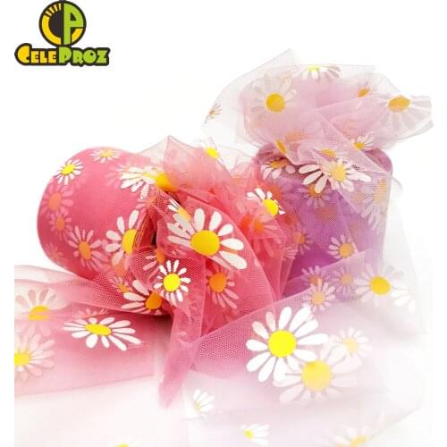 6cm Daisy Tulle Soft Flower Floret Mesh For DIY Handmade Craft Ornament Baking Decoration Sunflower Printed Mesh Fabric Supplies