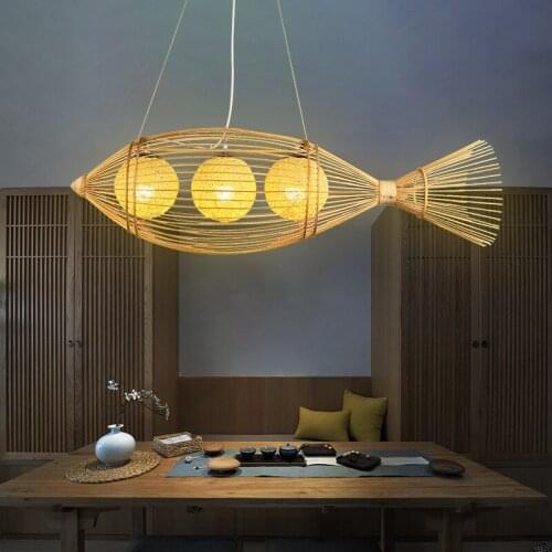 Japanese style bamboo woven fish-shaped chandelier tea room hot pot restaurant Southeast Asian commercial restaurant chandelier
