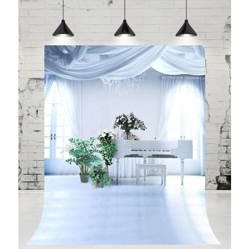 VinylBDS Wedding Interior Decorated Photography Backdrops Chandelier Door Curtain Piano Flowers Photo Studio Background for Prop