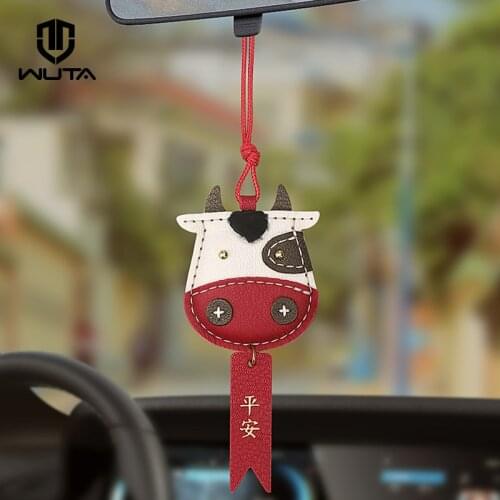 WUTA DIY Genuine Leather Creative Cattle Keychain Ox Year Lucky Cow Car Bags Pendant Home Hanging Pendant Decor Accessories Gift