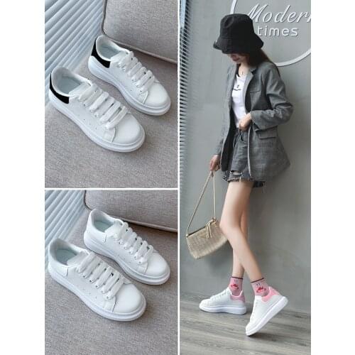 Womens Shoes 2021 Sneakers bestselling high quality lace-up round head super fiber sneaker Womens Flat Shoes white