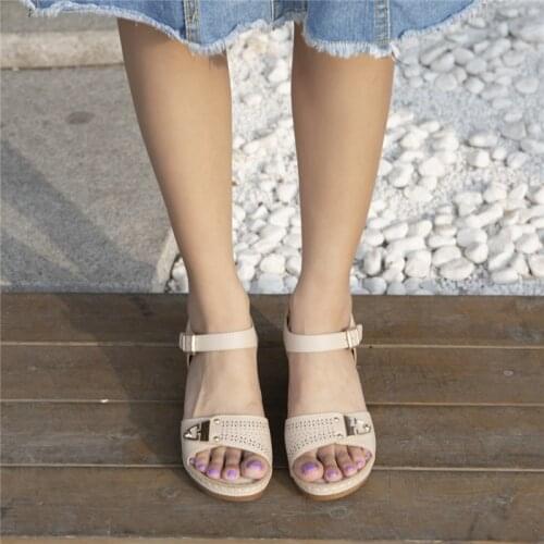 Women Casual Square Heels Sandals Female Summer Buckle Shoes Ladies Comfort Open Toe Pumps Woman PU Leather Footwear Plus Size