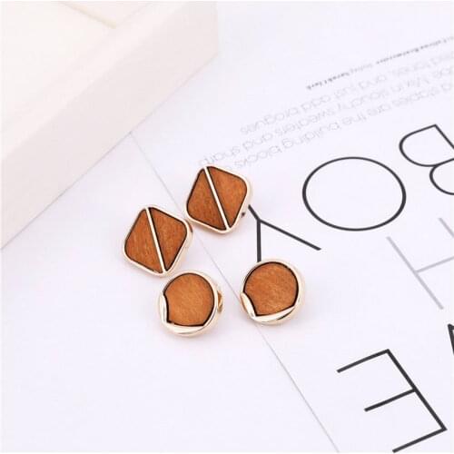 Geometric Square Round Shape Wood Stud Earrings for Women High Quality Boutique Jewelry Wholesale