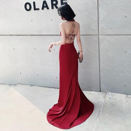 New wine hig cross mermaid training lady girl women princess bridesmaid banquet party ball prom dress gown free shipping