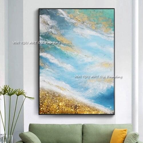 100% Handmade Abstract Landscape Scenery Heavy Textured Thick Oil Painting Art Hand-painted Unframed Seascape Wall Canvas Art