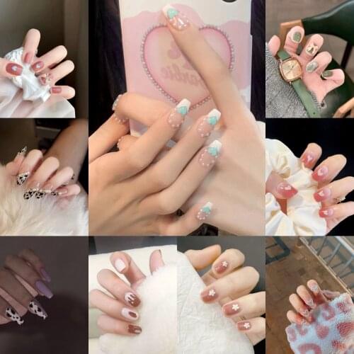 24pc Black Border Wear Long Paragraph Fashion Manicure Patch False Nail Full Cover Wearable Coffin Fake Nail Matte Ballerina Art