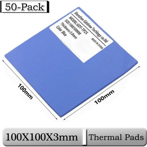 50 Pcs/lot Gdstime 100x100x3mm 3mm Thickness Blue Thermal Pads CPU Heatsink Pads 100x3mm 0.3cm Cooling Conductive Silicone Pads