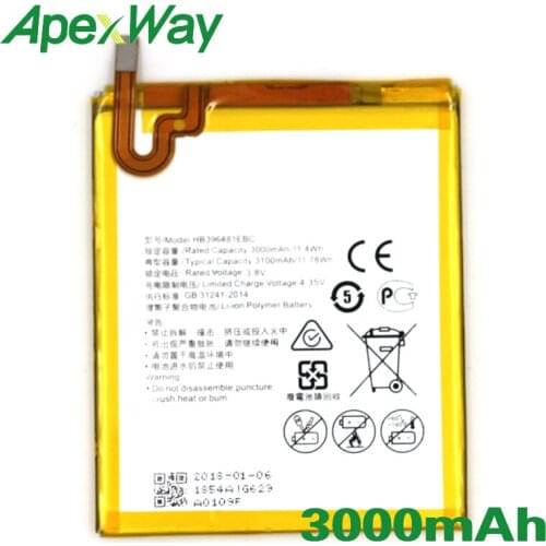 ApexWay 2PCS/lot HB396481EBC 3000mAh Phone battery for Huawei ASCEND G7 PLUS HONOR 5X G8 G8X RIO L03 -UL00/TL00/AL00
