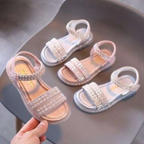 Girl Sandals Summer Fashion Kids Baby Girls Bling Rhinestone Princess Single Sandals For Little Big Girls Shoes