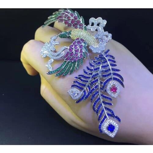 High quality 925 sterling silver with cubic zircon phoenix brooch pins ethnic fashion women jewelry free shipping multi color