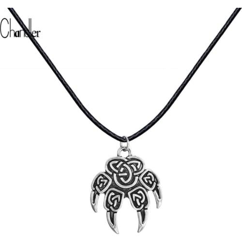 Chandler wolf claw Pendant necklace Celti Knot Antique Animal Paw jewelry Odin 's Symbol of Norse Viking Colier