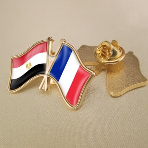 Egypt and France Crossed Double Friendship Flags Lapel Pins Brooch Badges
