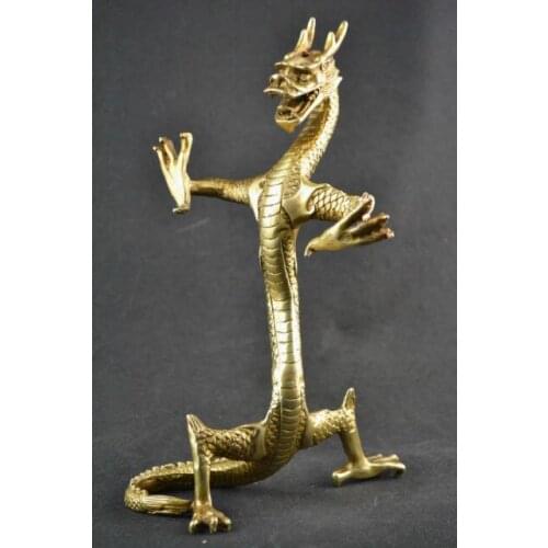 China Collectible Decorate Handwork Old copper carving stand dragon big statue