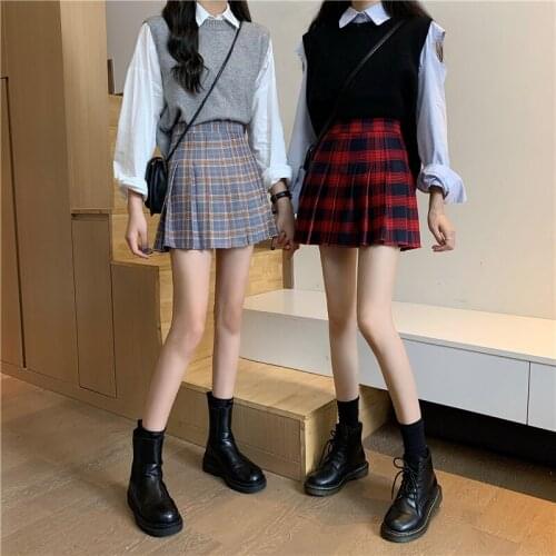 Short Skirt New Female S Large Size Refreshing High Waist Plaid Skirt Plaid Skirt Female Tennis Skirt