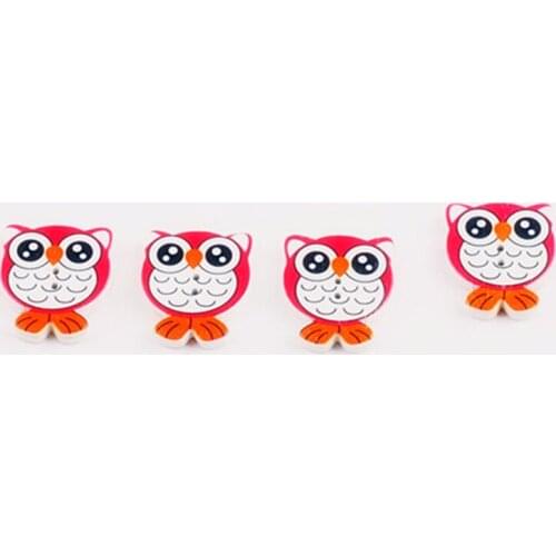 Red 2 holes buttons wood owl bags decorative handmade for girls children doll clothes cute cartoon pattern flatback 10pz/package