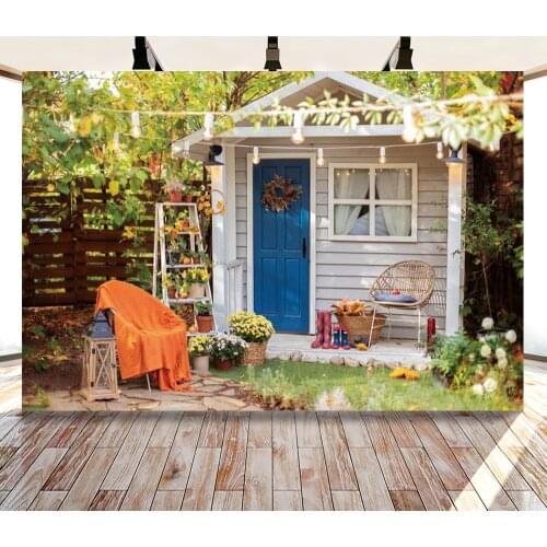 Laeacco Spring Rural Cozy Life Decor Garden Flowers Park White House Scenic Photographic Background Photo Backdrop Photo Studio