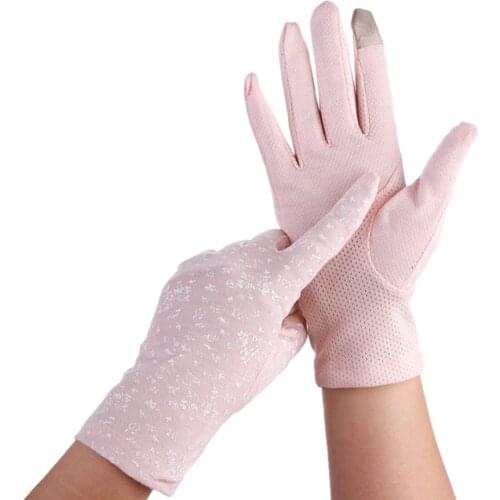 Gloves one size Summer non-slip touch screen gloves short cotton pure UV protection elastic sun protection