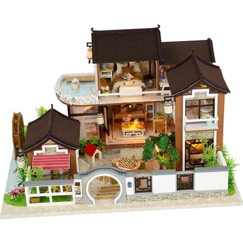 Modern DIY Doll House Miniature Kit Cottage Villa with Furniture LED Light