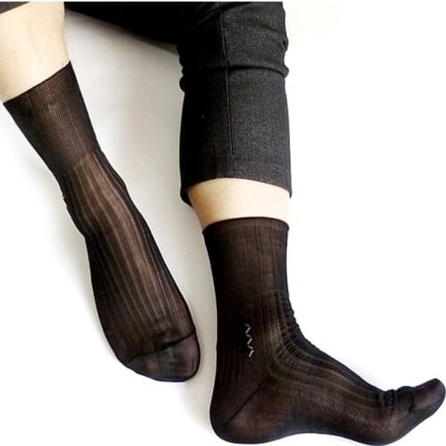 Men Nylon Socks Sexy Sox Male Leather Shoes Socks Hose Foremal Dress Suit Socks Black Grey Brown Blue