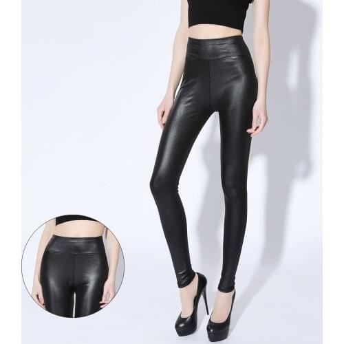 Autumn PU Faux Leather Leggings Women Skinny Pants Female Korean Slim Ladies Fleece Pencil Leggins XL-7XL