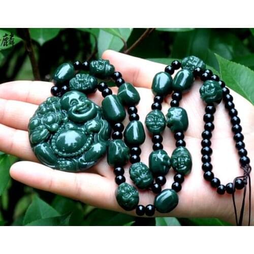 Certified Hetian natural stone maitreya eighteen arhats necklace pendant free shipping