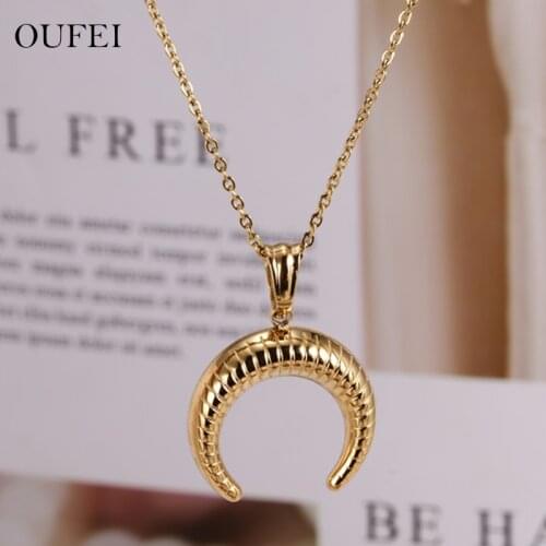 OUFEI Necklaces stainless steel Pendants Horn Necklace Rope For Woman Chain Jewelry Bohemian Jewellery Womens Accessories
