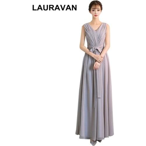 Robe longue femme soiree mariage v neck grey ladys bridesmaid dresses made in china long party dress formal gown for weddings