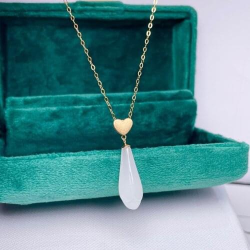 SHILOVEM 18k yellow gold real natural white Jasper pendants Christmas Gift fine Jewelry wedding no necklace mymz0819552hby