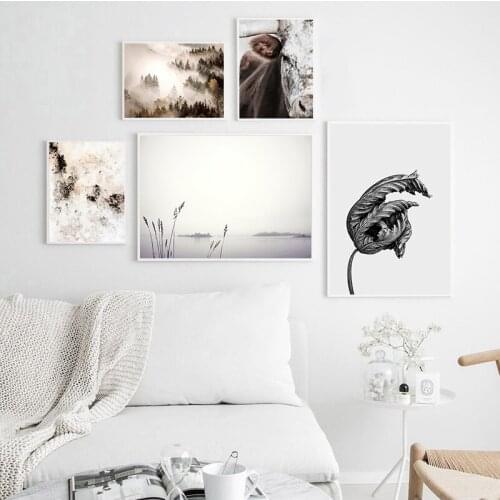 Scandinavian Cow Foggy Mountain Nature Landscape Nordic Wall Art Canvas Print Botanical Painting Home Decoration Picture