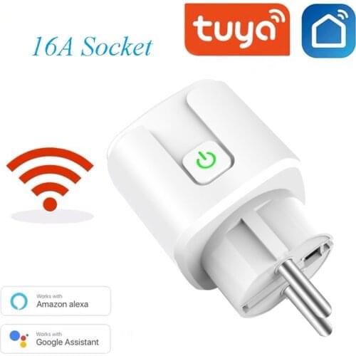 1Pcs 16A Tuya Smart Plug WiFi Switch EU Standard With Power Monitor Smart Home APP Control Works With With Google Home Alexa