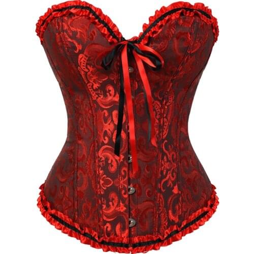 Vintage Brocade Sexy Corset Overbust Lace up Corsets Gothic Corset Top Bustier Corselet Plus Size XS-7XL
