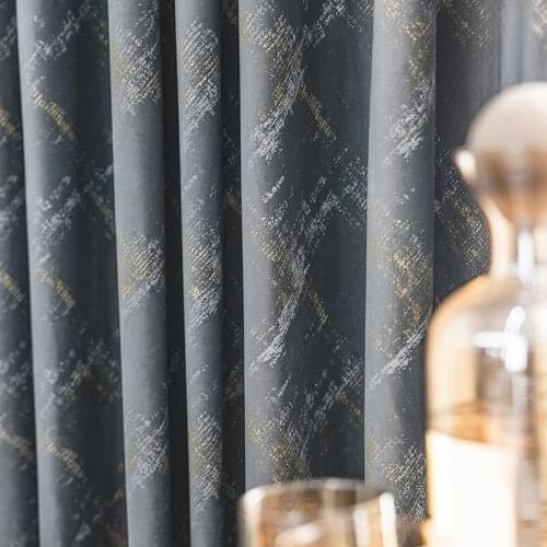 Nordic Simple Japanese Style High-grade Gray Bronzing Velvet Curtains Blackout Velvet Lattice Living Room Bedroom Curtains