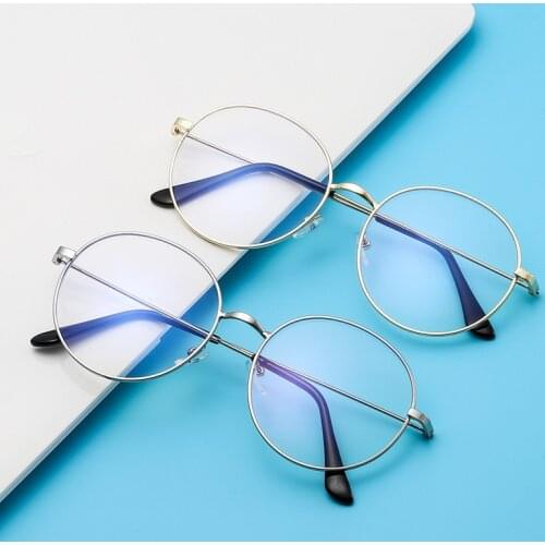 Vintage Round Metal Frame Blue Light Blocking Personality College Style Clear Lens Eye Glasses Eye Protection Mobile Phone Game