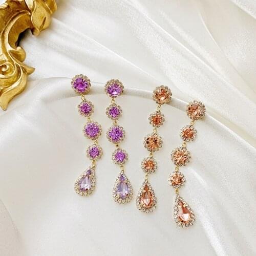 Classic Design Colorful Crystal Water Drop Dangle Earrings Women Fashion Shining Rhinestone Long Pendientes Romantic Jewelry