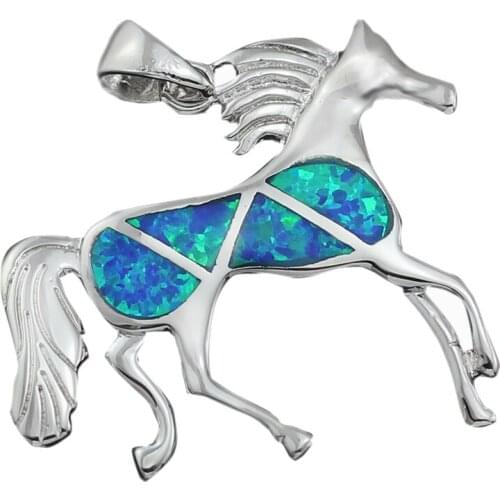 Horse Shaped Blue White Brown Fire Opal Women Silver Plated Pendant