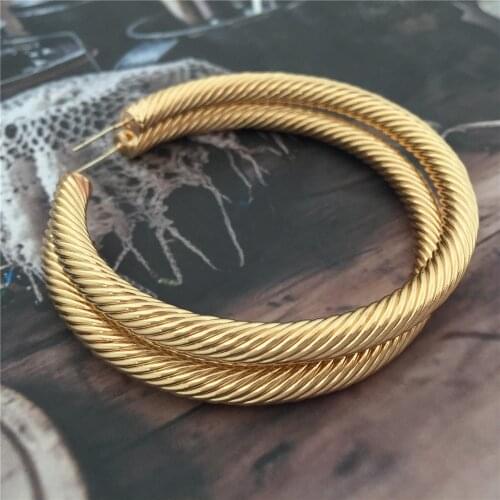 Chic Gold Color Plating Sprial Textured Big Hoop Earrings For Women Girl Elegant Gorgeous Casual Chic Jewelry Accessory