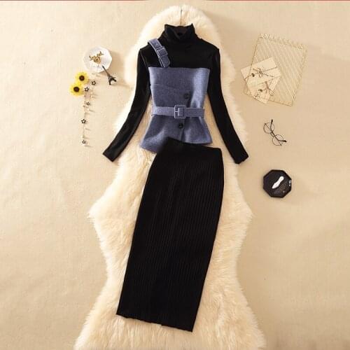 Nightclub Womens Fashion Ladies Woolen Woolen Tops Knitted Hip Skirt Set 2021 Spring and Autumn