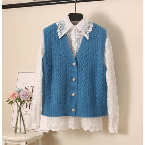 Women All-Match Vest Sweater Knitwear Spring Autumn Loose V-Neck Short Style Temperament Sweater Waistcoat Small Cardigan TT0027
