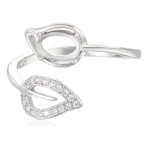 Ring Setting for 5x7mm Oval Cabochons Ring Base White Gold Plated 925 Silver Zircon Adjustable Ring Blank SR0182