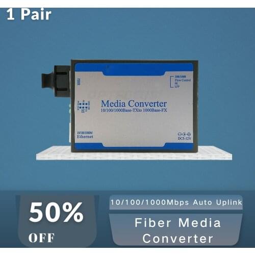 1Pair Simplex Gigabit Fiber Media Converter 10/100/1000Mbps Auto Uplink Single Mode Simplex SC Port RJ45 Optical Transceiver