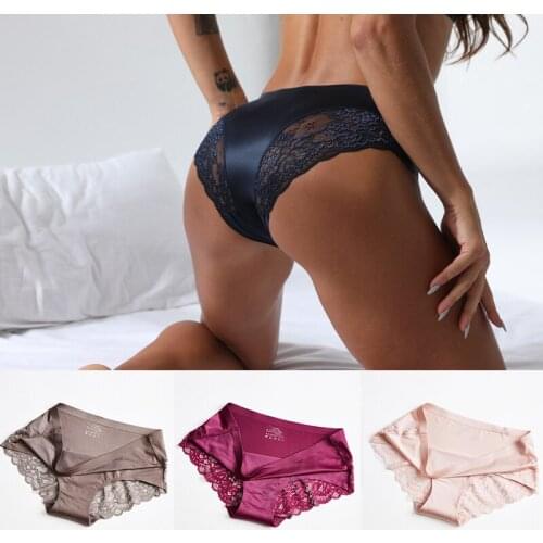 1 Piece/lace Panties Ladies Ice Silk Seamless European and American Hot Air Luxury Sexy One-piece Invisible Mid-waist Breathable