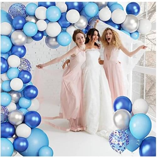 117Pcs Blue Silver Metallic Latex Balloons Arch Kit For Baby Shower Boy Birthday Party Wedding Graduation Anniversary Decoration