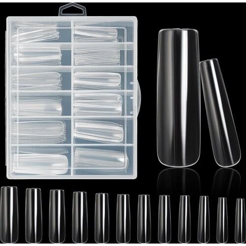 120Pcs/Box Full Cover XXL Square Nail Tips Clear/Nature Press On False Nails Coffin False Manicure Tool Extra Long Fake Tip
